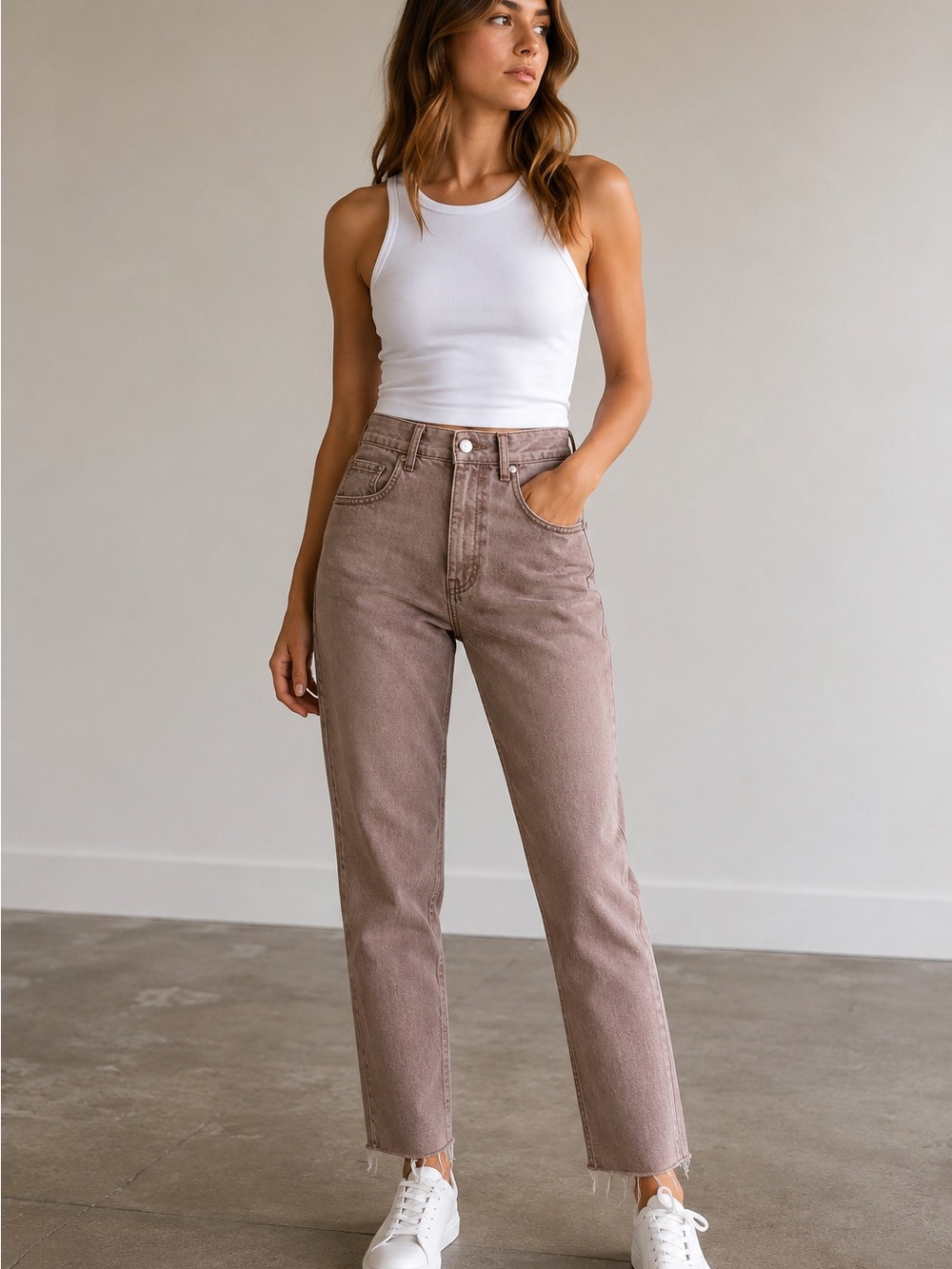 Zara Taupe High Rise Mom Jeans Size 4